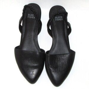 Eileen Fisher Black Leather D’Orsay Flats Size 7 1/2